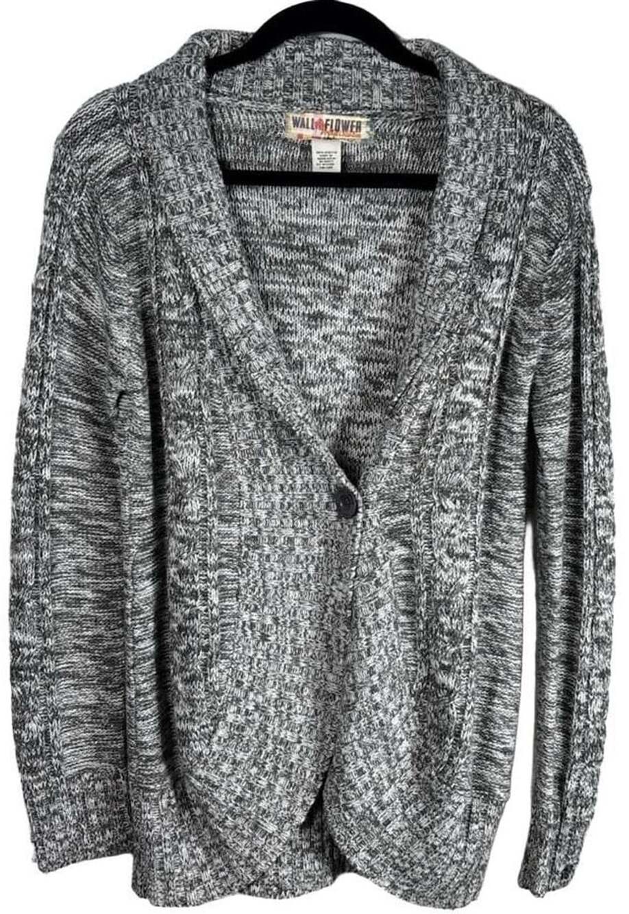 WallFlower Vintage Collection Gray Marled Acrylic Cable Knit Button Cardigan Swe
